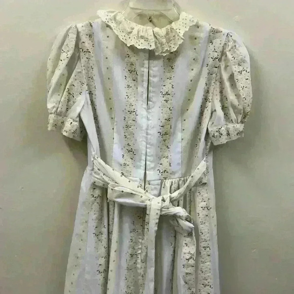 Vintage Homespun Gunne Sax Style 1970s Striped Cottagecore Floral Prairie Dress - Picture 3 of 16